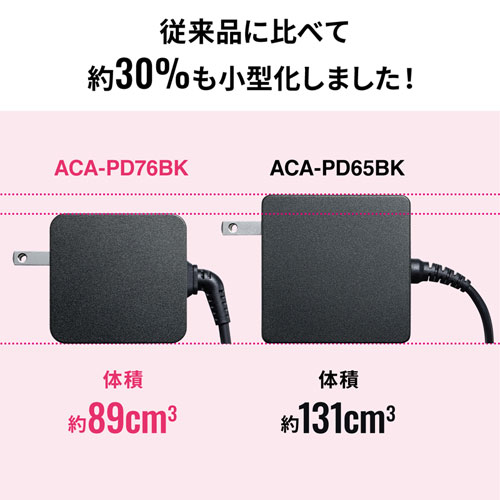 ACA-PD76BK【USB Power Delivery対応AC充電器（PD65W・TypeCケーブル一