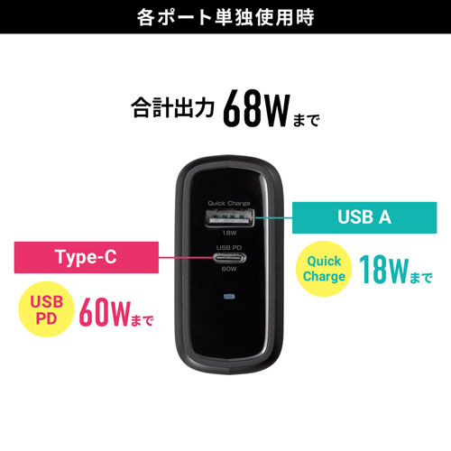 ACA-PD84BK / USB PD対応AC充電器（PD60W・GaN）