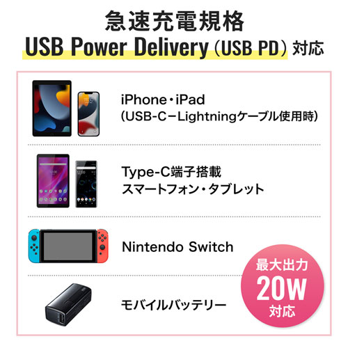 ACA-PD90W / USB PD対応AC充電器（PD20W）