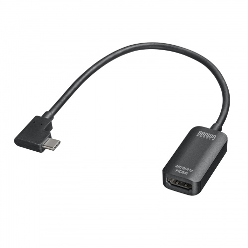 AD-ALCHD02L【USB Type C（L型）-HDMI変換アダプタ（4K/30Hz）】DisplayPort  Altmodeに対応したType-CポートをHDMI（4K/30Hz）に変換し映像出力ができる変換アダプタ。L型コネクタ採用で飛び出しが少なくすっきりとした接続が可能。  |
