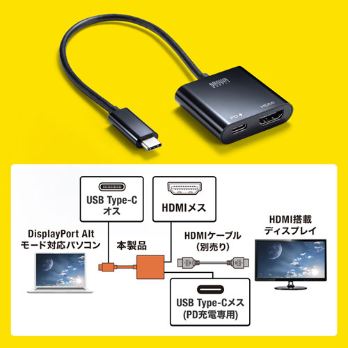 AD-ALCPHDPD / USB Type-C-HDMI変換アダプタ（4K/60Hz/PD対応）