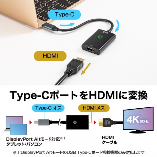 ON/OFFスイッチ付きType-C-HDMI変換アダプタ(4K/60Hz)