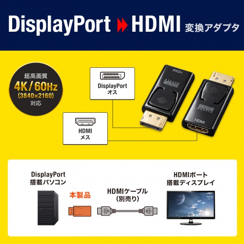 AD-DPPHD02 / DisplayPort-HDMI 変換アダプタ(4K/60Hz対応)