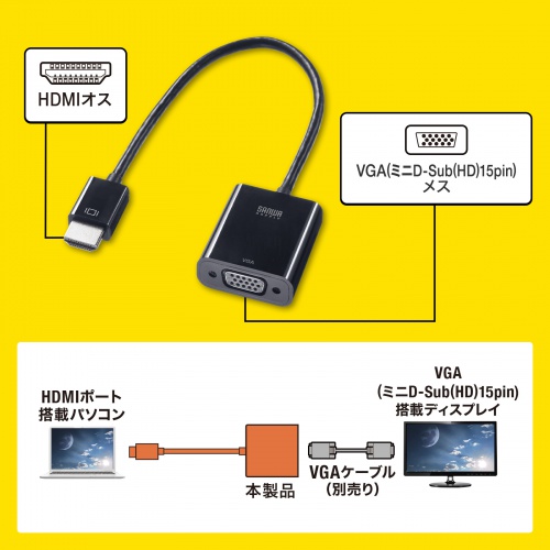 AD-HD24VGA / HDMI-VGA変換アダプタ（HDMI Aオス-VGAメス）