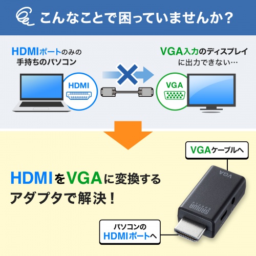 AD-HD25VGA【HDMI-VGA変換アダプタ（オーディオ出力付き）】HDMI