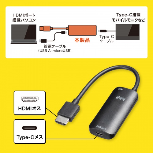 HDMI信号をUSB Type-C（DP Altモード）出力に変換できる4K/60Hz対応の