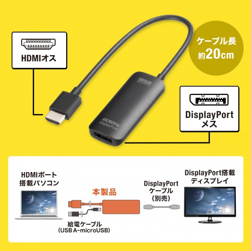 AD-HD31DP / HDMI-DisplayPort変換アダプタ（4K/60Hz）