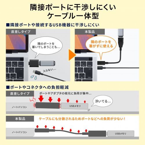AD-USB33CAF / USB 5Gbps Type-C変換ケーブル（AtoC・7cm・USB-IF認証品）