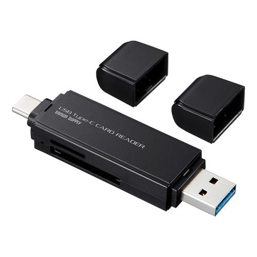 ADR-3TCMS6BK【USB Type-Cコンパクトカードリーダー】USB Type-CとUSB Aの両方で使えるSDカードリーダー。ブラック。  | サンワサプライ株式会社