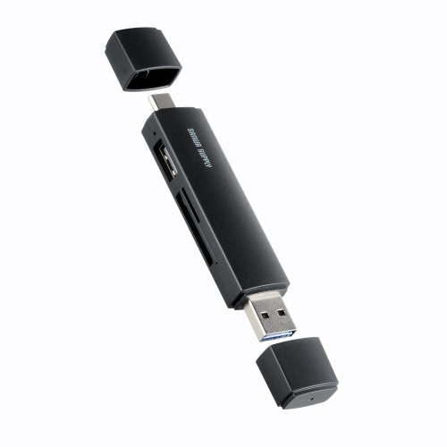 ADR-5TCMSD5BK / USB Type-C ＆ USB-A両対応 直挿しSD/microSDカードリーダー（USBポート付き）