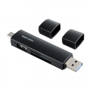 ADR-5TCMSD5BK / USB Type-C ＆ USB-A両対応 直挿しSD/microSDカードリーダー（USBポート付き）