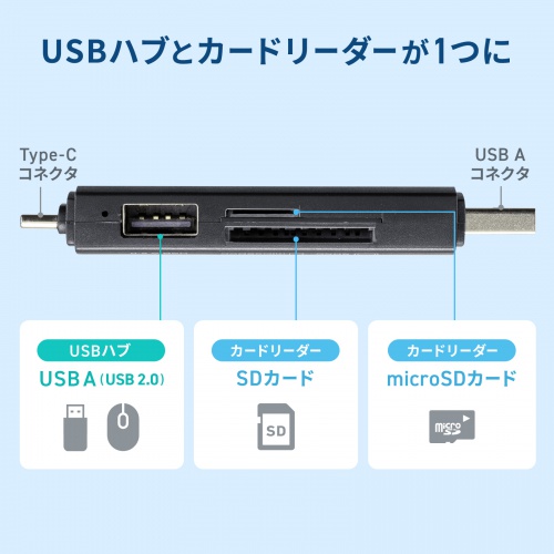 ADR-5TCMSD5BK【USB Type-C ＆ USB-A両対応 直挿しSD/microSDカード
