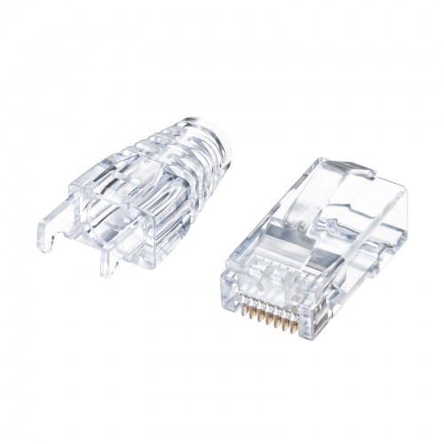 ADT-6ARJKNH-100 / RJ-45コネクタ（カテゴリ6A、貫通型、への字ラッチ、ブーツ付き）100個入り。