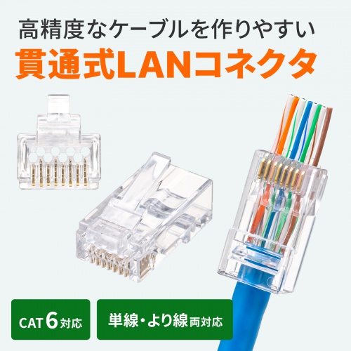 ADT-6RJKN-100 / RJ-45コネクタ（カテゴリ6、貫通型、単線・より線共用、100個入り）