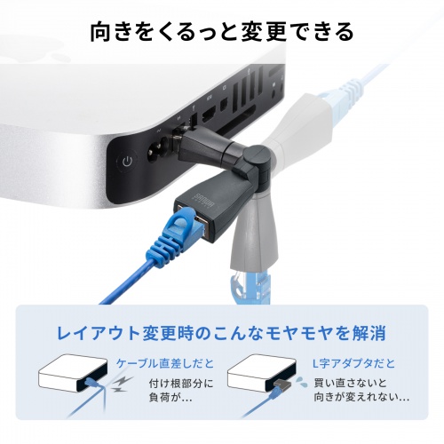 ADT-RJ6A-3D / RJ-45 回転式アダプタ（Cat6A・STP）