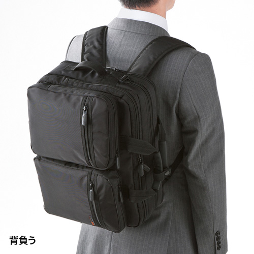 BAG-3WAY17BK / 3WAYビジネスバッグ（15.6インチワイド・ダブル・出張用・ブラック）