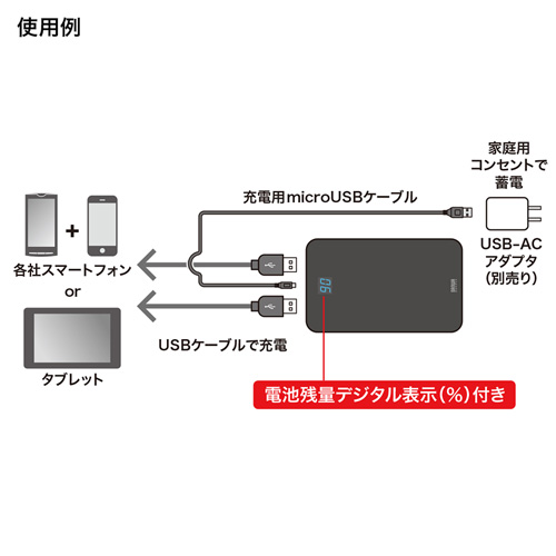 BTL-RDC10BK / モバイルバッテリー（デジタル電池残量表示・13000mAh・ブラック）