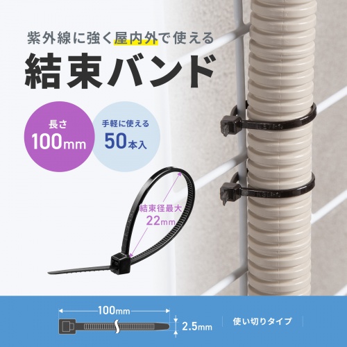 CA-621UV / 結束バンド（屋外用・耐候性・長さ100mm・幅2.5mm・50本入り）
