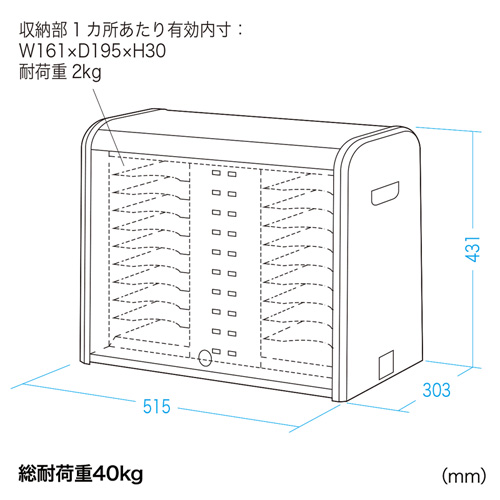 CAI-CAB17W / iPad mini・8インチタブレット収納キャビネット（20台収納・ホワイト）