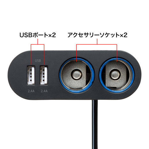 CAR-CHR78CUN / USBチャージャー付2連ソケット（2ポート・4.8A）