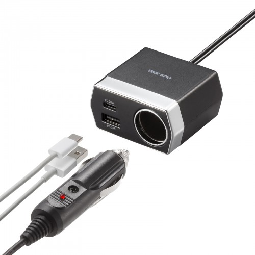 CAR-CHR82CPD / ソケット付き車載充電器（USB PD20W Type-C+USB A・1.2m)