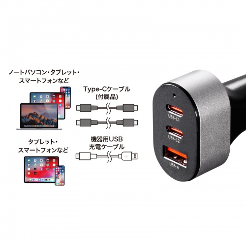 CAR-CHR83CPD / USB Power Delivery対応カーチャージャー（3ポート・67W）