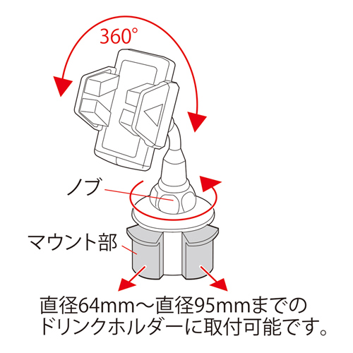 CAR-HLD4BK / 車載ホルダー（ドリンクホルダー設置タイプ）