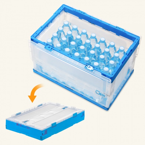 CNT-CV50CL / 折りたたみコンテナ　50リットルふた付き  クリア色