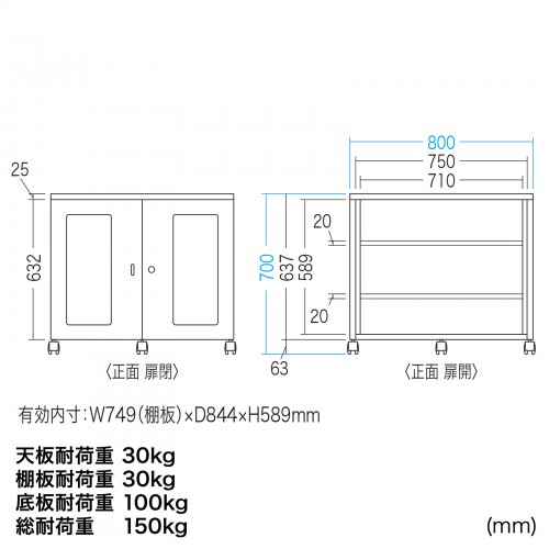 CP-302 / W800　機器収納ボックス（H700mm）