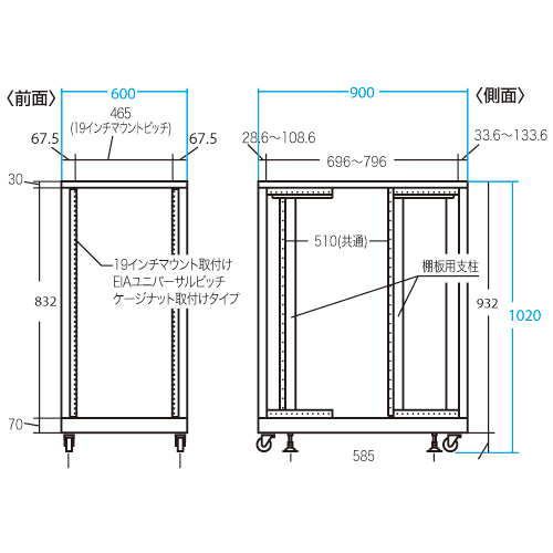CP-SV1890NPBK / 19インチサーバーラックパネルなし（18U）