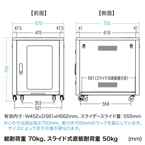 CP-SVBOX2N / 置き型用サーバーラック（W570×D700mm）