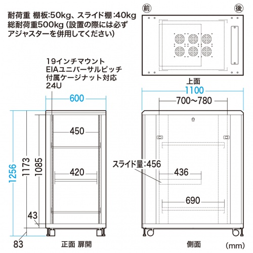 CP-SVC24UN / 19インチマウントサーバーラック（24U）