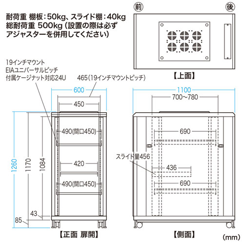 CP-SVCKAN24U / 観音扉19インチマウントサーバーラック(24U)