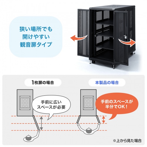 狭い場所でも開けやすい観音扉タイプ