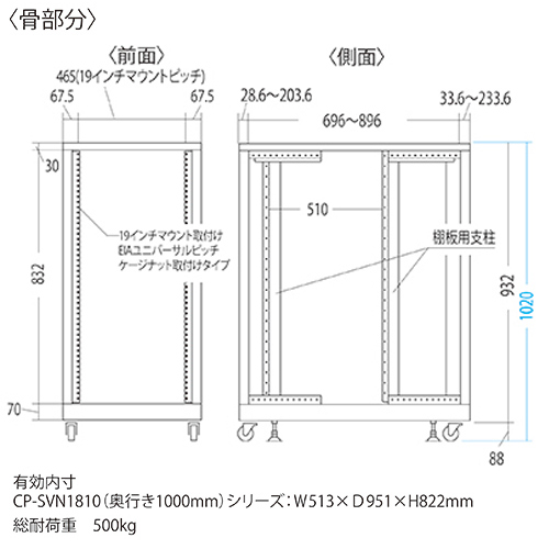 CP-SVN1810BK / 19インチサーバーラック（18U）