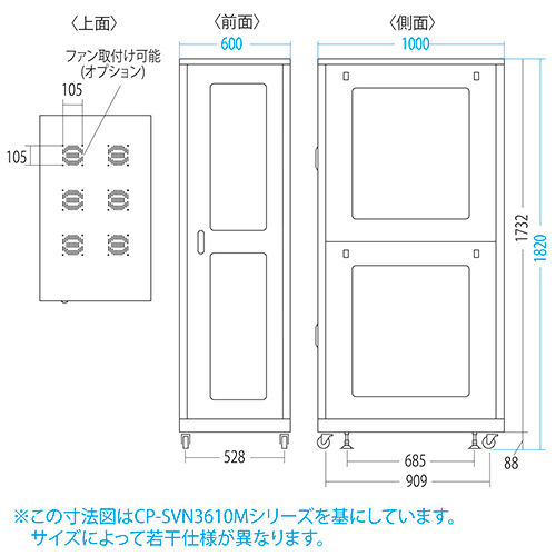 CP-SVN3610BK / 19インチサーバーラック（36U）