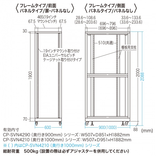 CP-SVN4210MGYN / 19インチサーバーラック　メッシュパネル仕様(42U)