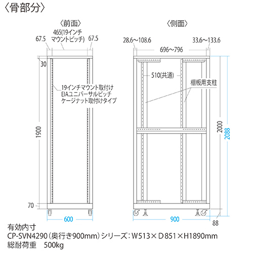 CP-SVN4290BK / 19インチサーバーラック（42U）