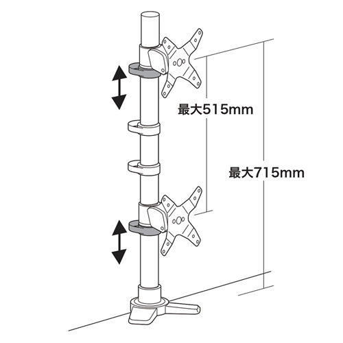 CR-LA1009N / 水平垂直液晶モニターアーム（机用・水平垂直・上下2面）