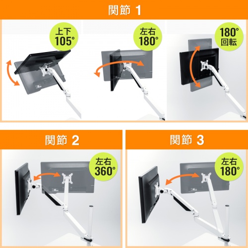 CR-LA1303WN / 水平垂直多関節液晶モニターアーム(上下2面・ホワイト)