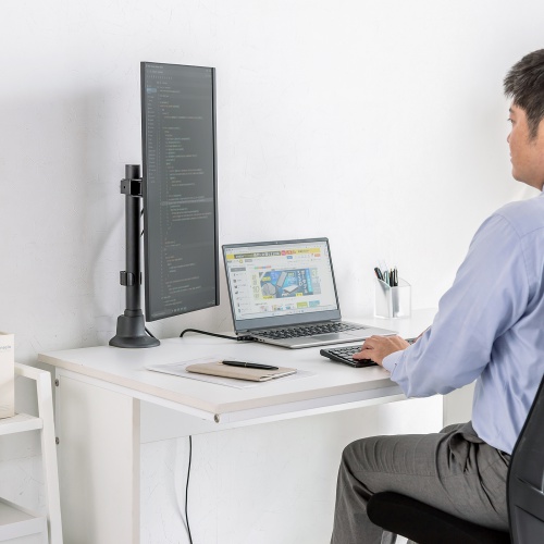 CR-LAC115BK / モニターアーム（シングル・ショートアーム・薄型ショートクランプ・ブラック）