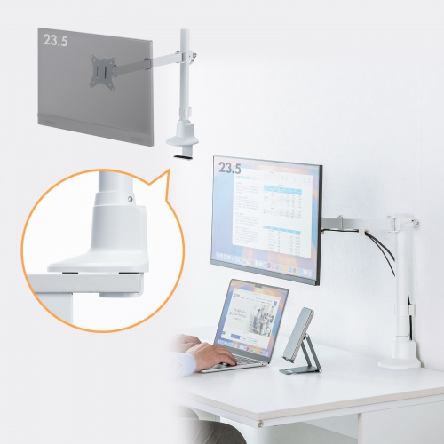 CR-LAC116W / モニターアーム(シングル・ロングアーム・薄型ショートクランプ・ホワイト)