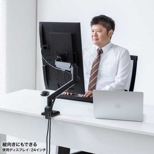 CR-LAC1403BK / モニターアーム（シングル・ガススプリング式・薄型ショートクランプ・ブラック）