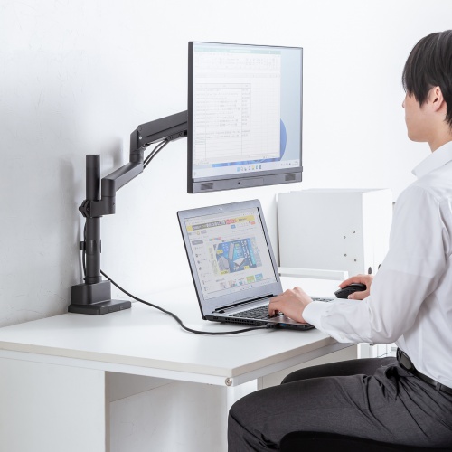 CR-LAC1407BK / モニターアーム（ガススプリング式・支柱タイプ・ブラック）