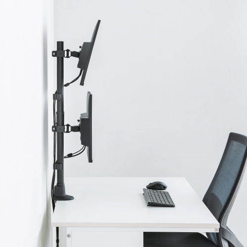CR-LAC215BK / モニターアーム（デュアル・ショートアーム・薄型ショートクランプ・ブラック）