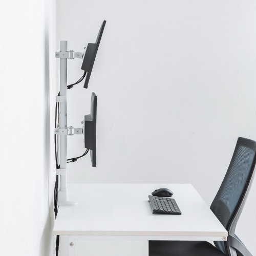 CR-LAC215W / モニターアーム（デュアル・ショートアーム・薄型ショートクランプ・ホワイト）