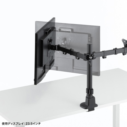 CR-LAC216BK / モニターアーム（デュアル・ロングアーム・薄型ショートクランプ・ブラック）