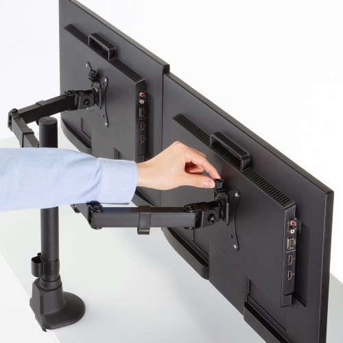 CR-LAC216BK / モニターアーム（デュアル・ロングアーム・薄型ショートクランプ・ブラック）