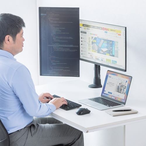 CR-LAC216BK / モニターアーム（デュアル・ロングアーム・薄型ショートクランプ・ブラック）