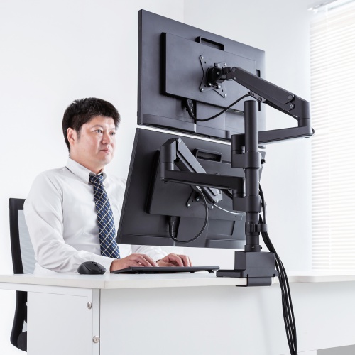 CR-LAC2407BK / モニターアーム（デュアル・ガススプリング式・支柱タイプ・ブラック）